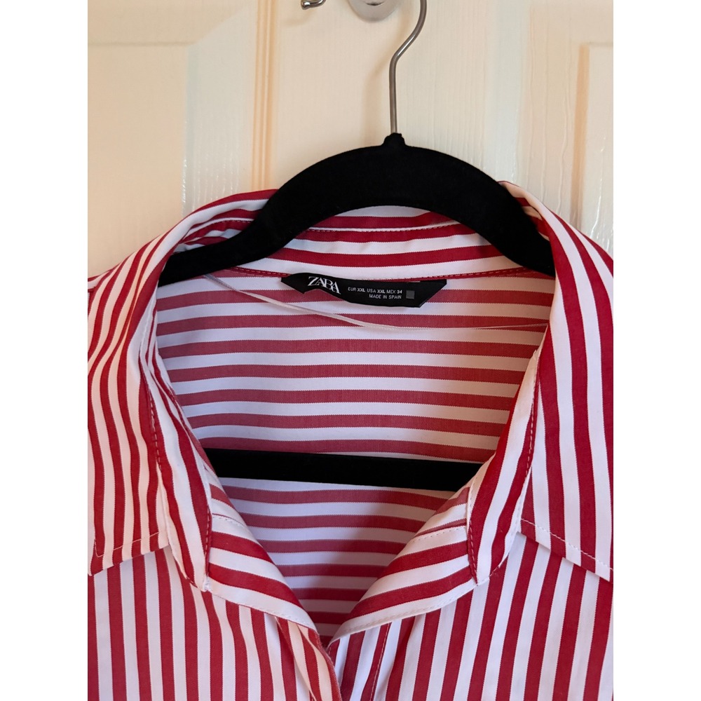 Zara Womens XXL NWOT Red White Striped Button Down Shirt Long Sleeve Blouse - Picture 6 of 8